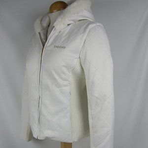 😍Bebe Puffer Jacket White Hood Knit Pockets
